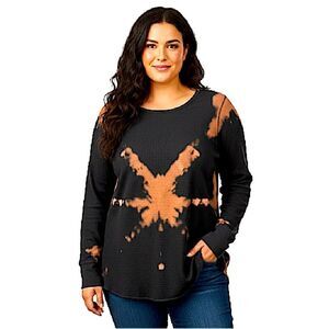 Hand Dyed Old Navy Black Reverse Tie Dye Thermal Long Sleeve Shirt Size 3X